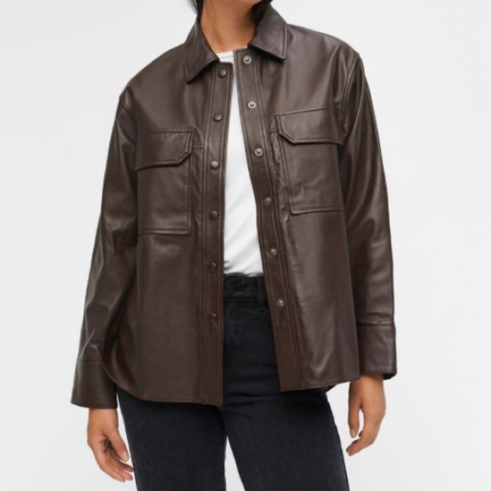 Urban Republic Brown Faux Leather Shacket Button Down Jacket NWT